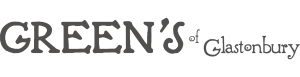 Greens of Glastonbury logo in a dark grey font on a light background.
